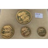 George VI 1937 specimen coins in original case. 4 coins from £5 to half sovereign.