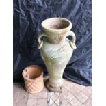 Pottery urn 77cms and planter.