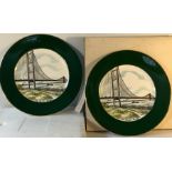 Caverswall, Humber Bridge decorative wall plate 10'', green border x 2.