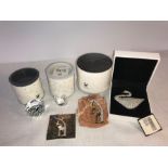 Swarovski, 2 brooches, swan and elephant plus 2 ornaments. Boxed and mint.