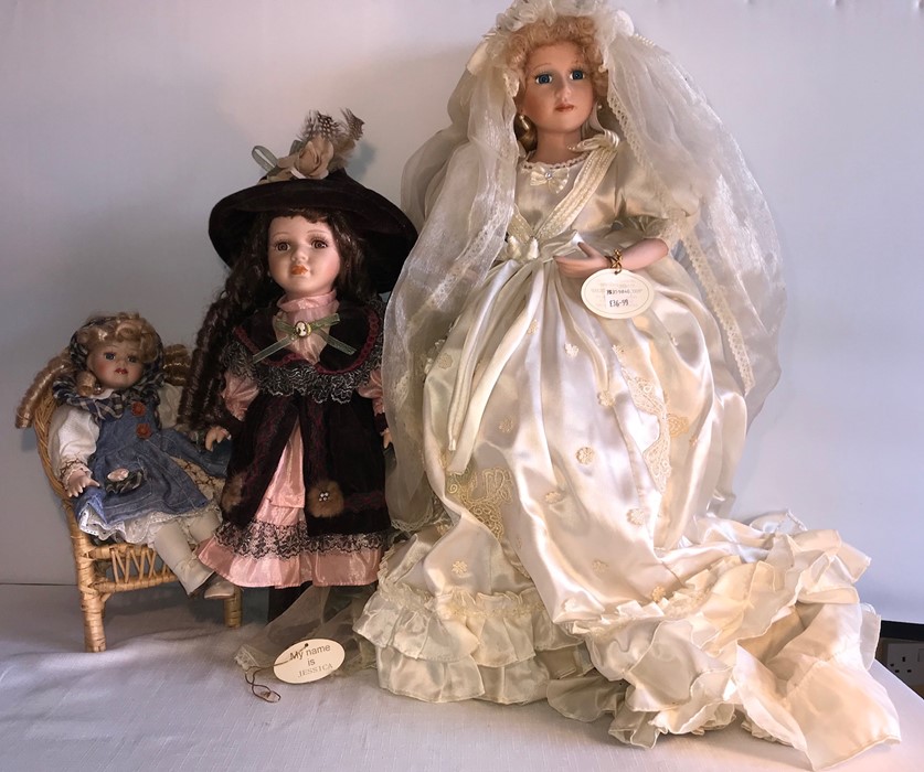 Three good quality porcelain headed dolls including one hand painted Knightbridge collection. H -