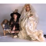Three good quality porcelain headed dolls including one hand painted Knightbridge collection. H -