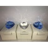 Swarovski, Three crystal hearts. Boxed and mint.