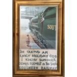 Framed Southern Railways travel poster. 58.5cms h x 35cms w.