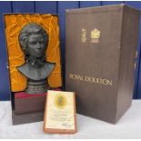 Royal Doulton black basalt bust of Princess Anne. To celebrate the wedding of HRH The Princess Anne,