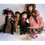 Five good quality modern porcelain headed dolls and a rag doll. H - 64ms.