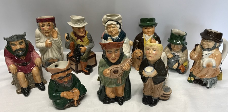 Collection of 10 Roy Kirkam pottery character Toby jugs tallest approx 18cms.,