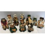 Collection of 10 Roy Kirkam pottery character Toby jugs tallest approx 18cms.,