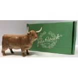 Beswick pottery Highland bull, 13cms t, 21cms l with original box.