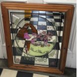 Nescafe worldwide decorative mirror in pine surround.