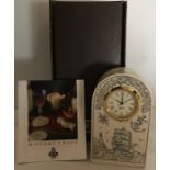 History Craft, England, Scrimshaw design mantle clock, unused, retail boxed, approx 10cms t.
