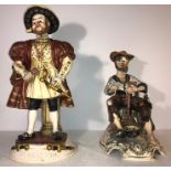 Two large capodimonte figures of Henry VIII, 39cms h and a beggar, 32cms h in excellent condition.