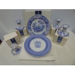 Spode Blue Room collection, 4 x small candlesticks 8.5cms t, Portland vase plate, 25.5cms and a Girl