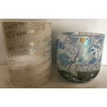 Isle of Wight glass cylindrical vase, Larkspur design, 16cms t, retail boxed.