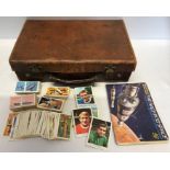 Small leather case 36cms w x 23cms x 10cms with Brooke Bond tea cards and Nabisco gum cards,