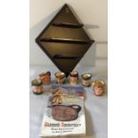 Royal Doulton Diamond Anniversary Tinies jug collection with display shelf.