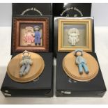 Heirlooms of Tomorrow pottery figures, 2 x framed pottery figures, Boy and Girl, 13cms h, Bride