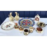 Twelve various ceramics to include 2 Hummel figures, Coalport, 'Red House', 4 Torquay motto