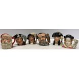 Collection of 6 Royal Doulton miniature character Toby jugs, approx 7cms tall inc Santa Claus,
