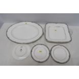 Wedgwood Amherst pattern dinnerware, meat plate, 36cms, cake plate, 27.5cms and 3 side plates,