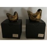 Isle of Wight glass paperweights, 2 gold birds 4cms and 3.5 cms t. Mint and boxed.