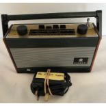 Roberts R757 3 band portable radio, green case, teak wood sides.