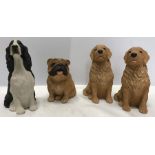 Four Sandicast USA dog figures, Handcast and painted, Black Springer, Bulldog and 2 Golden