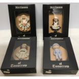 Heirlooms of Tomorrow pottery figures on wood wall plaques, 8cms x 4, Bride, Maid, Nurse and Boy.