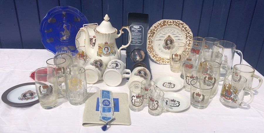 Royal Commemorative ceramics + glass celebrating Queen Elizabeth II Silver Jubilee.