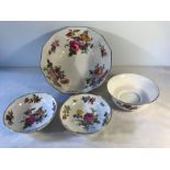 Caverswall hand painted fruit bowl, Summer Bouquet 25cms w and three small bowls, signed W.R. Tipton