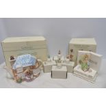 Schmid pottery, Beatrix Potter collectables. Hunca Munca musical teapot, musical box and bells, as