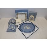 Wedgwood blue Jasper, oval tray, 25cms w, 2 x diamond trays, 15cms, Sarah pattern tray, 20cms and