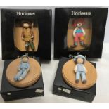 Heirlooms of Tomorrow pottery figures on wood wall plaques, 2 x 8cms, Boy and Baby Boy. 2 x 14cms,