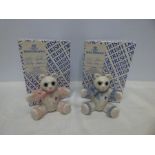 Irish Dresden, delicate lace figurines. 4147 Pink and Blue Teddy Bears. 10cms tall. As new, mint and