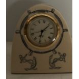 History Craft, England, Scrimshaw design mantle clock, unboxed, China Clipper Cutty Sark, 7cms t.