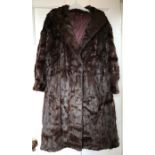 Ladies knee length long fur coat, approx 107cms l.