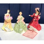 Three ceramic ladies including Royal Doulton Lesley HN 2410, Patricia HN3365 and Royal Worcester,