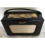 Roberts model R300 revolving portable radio, black leatherette case.