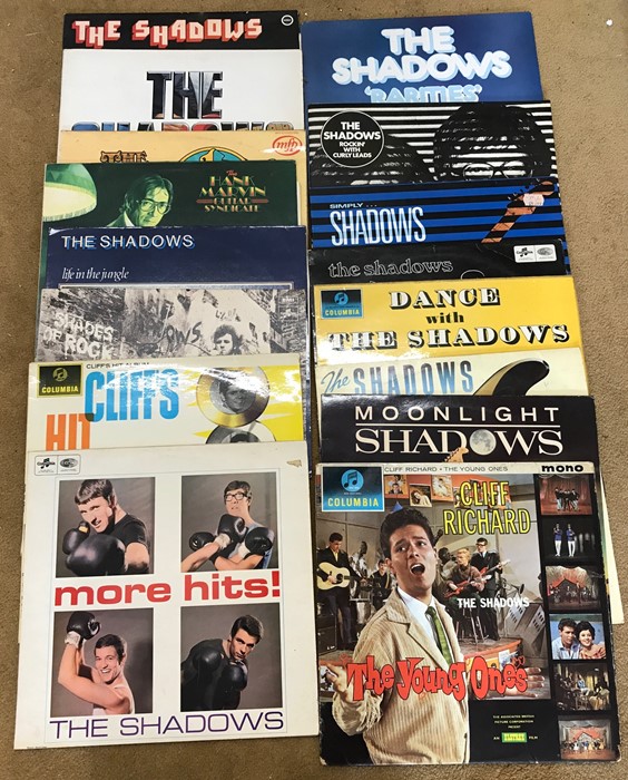 A collection of LP Records, The Shadows, Cliff Richard and Hank Marvin.