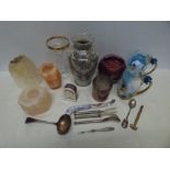 A miscellaneous lot to include Chinese vase, miniature clock, Castle Howard, Salt rock candle