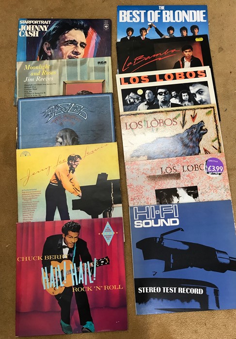 Collection of LP Records inc HiFi sounds stereo testing record, other LP's inc Los Lobos, Chuck