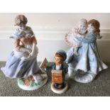 Two Royal Worcester figurines, 'Farmers Wife', 'Love' together with Geobel's 'Postman'