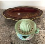 Carlton Ware Rouge Royal dish together with a Shelley Melody pattern lemon squeezer.