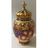 Royal Worcester fruit painted pot pouri and crown cover, good condition, no chips or cracks,