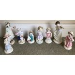 Eight various limited edition Coalport figures including 'Raggety Anne' 'Paddling' 'Bathing