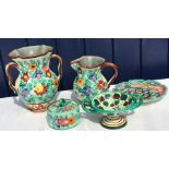 Five pieces of Monaco pottery, four marked Cerart-including jug, lidded pot, dish, vase and plate,