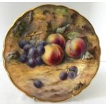 A Royal Worcester fruit plate, 23 cms d, signed T.Lockyer, good condition. Puce mark.