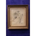 AFTER AUGUSTUS JOHN, “STUDY FOR MADAME SUGGIA”, charcoal & pencil on paper, signed lower right ‘