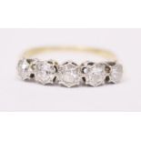 AN 18CT YELLOW GOLD 5 STONE DIAMOND RING, with indistinct marks to band, graduated setting