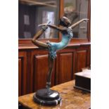 BRONZED FIGURE OF A BALLERINA on marble base, 20" high